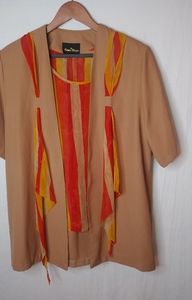Vintage XL Tan Orange Yellow Top Jacket Set Plus